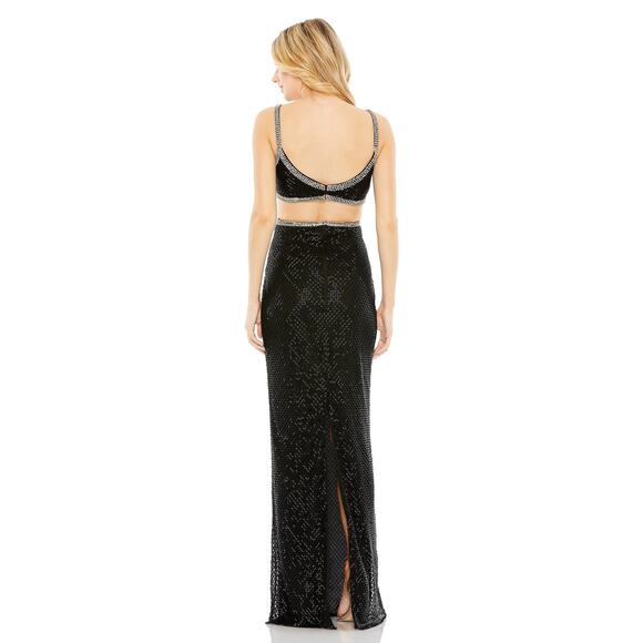 MAC DUGGAL 93664 Beaded Sleeveless Open Back Cut Out Gown Black Slit 8 NEW - Picture 2 of 9